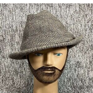 Vintage Stetson Fedora Hat Mens 7 1/2 Brown Wool Herringbone Tweed Trilby 70s‎